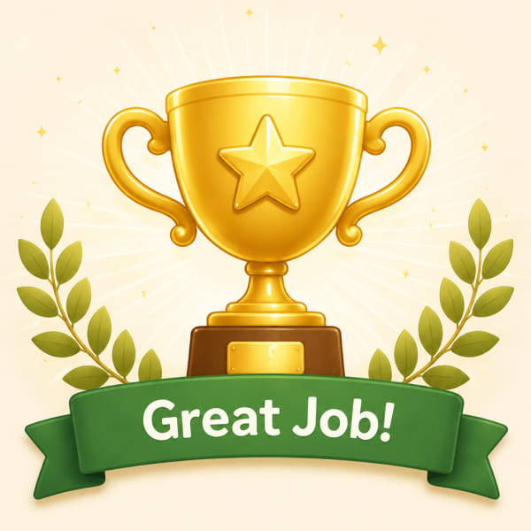 Golden trophy with a Great Job banner